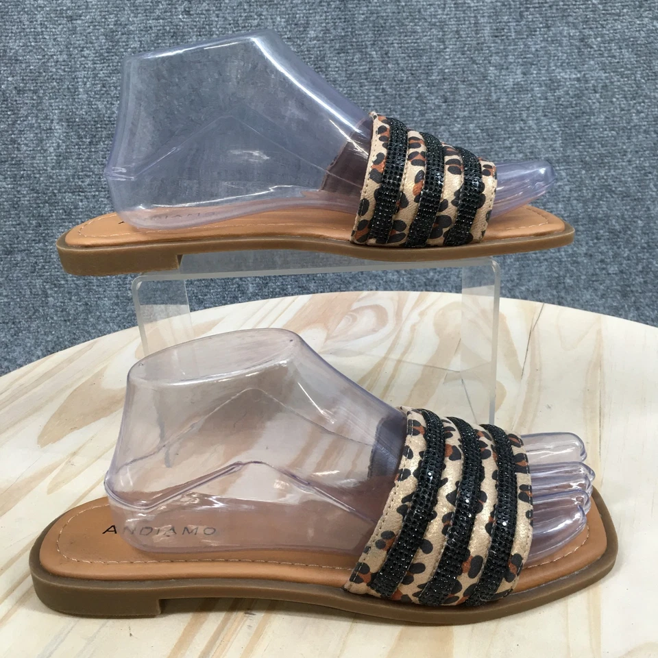Sandalias Andiamo para mujer 8,5 anchas Jude estampado de leopardo planas deslizables marrón negro informales Foto 1 de 4
