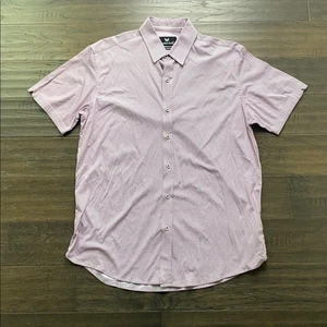 BUTTERCLOTH Casual Button Down Mens Sz Large Red Blue Printed Short Sleeve - Picture 1 of 6