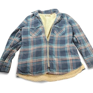 Legacy Falls Trucker Shacket blu rosa plaid flanella sherpa foderato giacca zip L - Foto 1 di 8