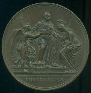 ITALIA ITALIA VITTORIO EMANUELE II REY ITALIANO 1871 MEDALLA MASIVA con ALEGORÍA - Imagen 1 de 2