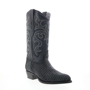 Los Altos J-Toe Teju Lizard 990774 Mens Black Wide Cowboy Western Boots - Picture 1 of 8