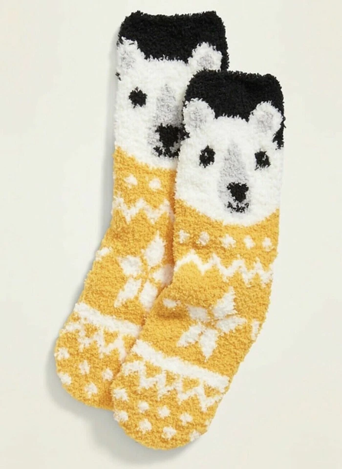 Calcetines Polar Bear suaves difusos acogedores - Para mujer - Azul marino antiguo - Amarillo - Nuevos con etiquetas Foto 1 de 1