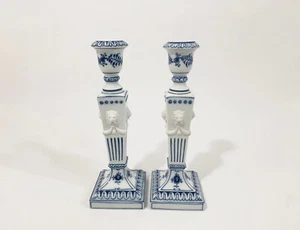 2x Royal Copenhagen Blue Fluted 15 & 505 Candlesticks Candle Holders - Picture 1 of 11