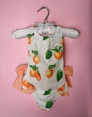 PERFECT PRINCESS Mädchen spanischer Badeanzug/Badeanzug mit orangefarbenem Muster und Schleifen