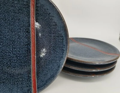 Platos de aperitivo de gres a rayas rojas Jean azul Levi Strauss 4 piezas (6,75”) Foto 1 de 4