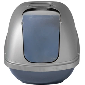 Basic Hooded Enclosed Cat Litter Pan Covered Plastic Box with Door, Large, Blue - Picture 1 of 6