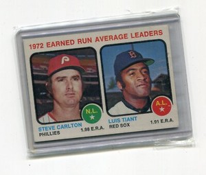 1973 TOPPS BASEBALL CARD #65 ERA LEADERS STEVE CARLTON PHILLIES LUIS TIANT