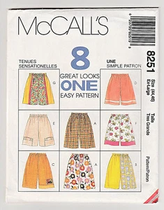 Pantalones cortos McCalls 8251 para mujer y hombre patrón de costura XL 44-46 fácil de montar suelto sin cortar - Imagen 1 de 2