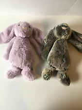 Jellycat Bunny Lot of 2 Medium Bunnies Light Purple & Gray/Brown Bashful Bunnies