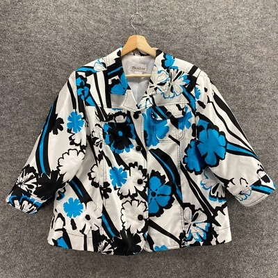 Chaqueta TanJay Mujer 16 Plus Blanca Floral Cuello Abotonada Manga 3/4 Informal Foto 1 de 4