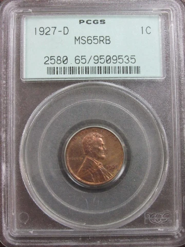 1927-D Lincoln Wheat Cent 1c PCGS MS65RB High Grade Old Green Holder OGH Q3CM Cover