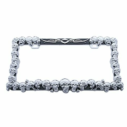 Chrome & Black Skulls Metal Flame License Plate Frame - Image 1 of 1