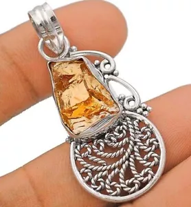 Natural Rough Citrine 925 Solid Sterling Silver Pendant Jewelry - Picture 1 of 1