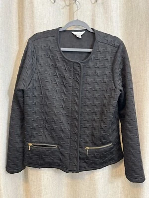 Christopher & Banks Black Textured Jacket Blazer Style Zipper Size L C15 - Image 1 of 4