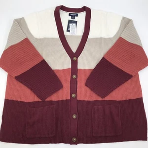 Women Autumn Cardigan Sweater 3X Plus Size Button Front Burgundy Ivory Fall New - Picture 1 of 9