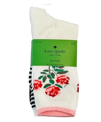 Calcetines Kate Spade Crew Rosa Rosas Negro Blanco Rayas 3pk KSNY Foto 1 de 3
