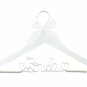 Bride to Be Wedding Dress Hanger Wooden and Wire, Accented with Beads & Bow - Picture 1 of 6