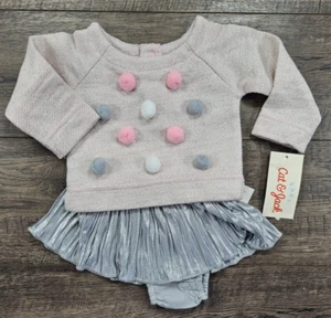 Baby Girl Clothes New Cat & Jack Newborn 3pc Pom Pom Skirted Outfit - Picture 1 of 4