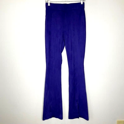 Pantalones de mujer ZARA talla pequeña altos azules imitación gamuza acampanados dobladillo dividido elásticos Foto 1 de 4