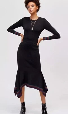 BLACK SKIRT 10 WAREHOUSE BNWT Metallic Asymmetrical Shriped Hem RRP £49 - Image 1 of 4