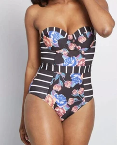 ModCloth Damen Small The Harper Einteiler Blumen Trägerlos Badeanzug Bügel - Bild 1 von 12