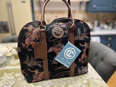 CARLTON INTERNATIONAL RARE RODEO COWBOY TAPESTRY WEEKEND BAG LUGGAGE - Image 1 of 4