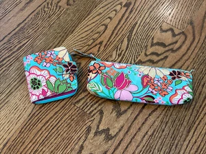 Vera Bradley Hand Purse Wallet Pouch Satin Quilted Tropical Silk Floral Set Used - Picture 1 of 7