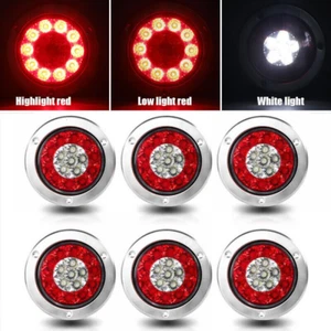 4inch Red+White Round 16-LED Truck Trailer Stop Turn Signal Tail Brake Lights US - Picture 1 of 18
