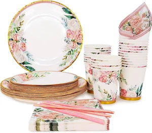 Floral Party Supplies Paper Plates and Napkins Sets for 24 Guest-Include Floral - Picture 1 of 12