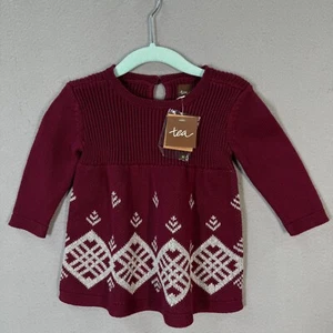Tea Sweater Dress Baby Girl 6 9 Months Burgundy Chimmi Choden Pullover Knit - Picture 1 of 8