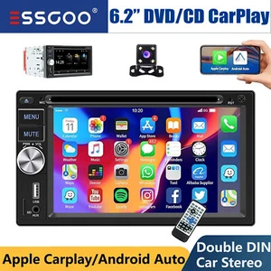 Double 2 DIN 6.2" Apple CarPlay DVD/CD Player Car Stereo Touch Screen USB+Camera - Picture 1 of 15