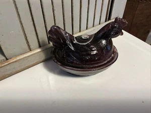 Amethyst Purple White Slag Glass Hen on Nest Dish Candy Trinket Vintage - Picture 1 of 8