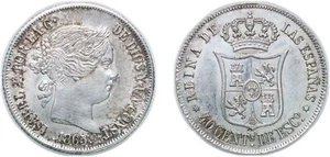 Spain 1865 40 Escudo cents Silver 810 AU - Picture 1 of 1