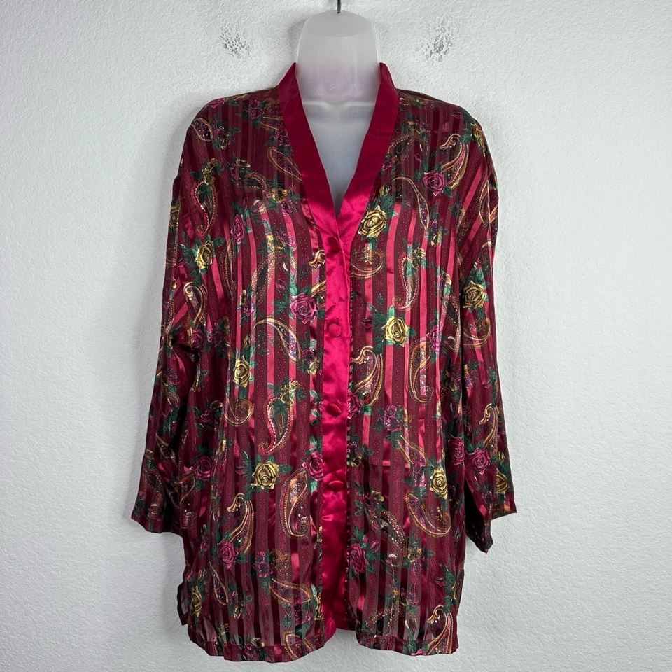 Camisa Victoria's Secret Para Mujer M Roja Cachemira Borde Satinado De Colección Retro Boho Prendas para Dormir Foto 1 de 4