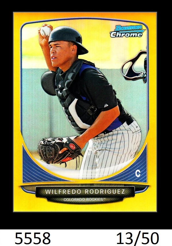 1-2013 BOWMAN CHROME GOLD REFRACTOR WILFREDO RODRIGUEZ ROCKIES 13/50 - Image 1 of 1