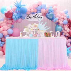6FT Tutu Gender Reveal Tablecloth Pink & Blue Tulle Table Skirts for Gender R... - Picture 1 of 7
