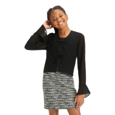 Cárdigan de gasa negro liso Art Class y top de 2 piezas cami satinado -- talla mediana 8 Foto 1 de 4