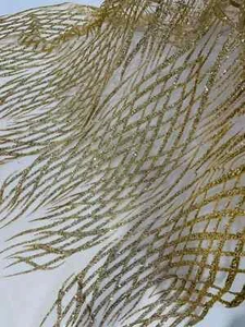 Gold Glitter Damask Fashion Design By The Yard, Glitter Sequin on Mesh - Picture 1 of 4