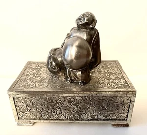 Antique vintage Silver Hinged Buddha Jewelry Box. - Picture 1 of 11
