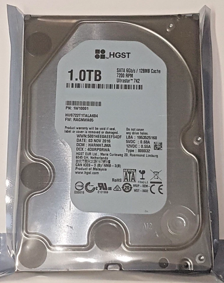 1 TB SATA HGST Ultrastar 7K2 HUS722T1TALA604 7200rpm 128MB 3.5" Festplatte Neu - Bild 1 von 1