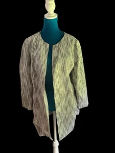 Chicos Jacket size 2 Fancy Open Front Metallic Stripes Gray/white/silver. Lined - Picture 1 of 1
