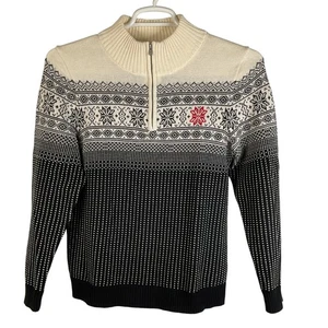 Maglione mezza zip TALBOT PETITE donna Fair Isle fiocco di neve panna nero rosso taglia M - Foto 1 di 14