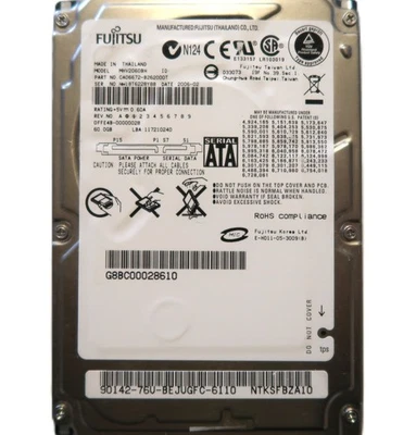 Fujitsu MHV2060BH CA06672-B262000T 5400rpm 8MB 1.5Gb/s 2.5" 60gb Sata hard drive - Image 1 of 4