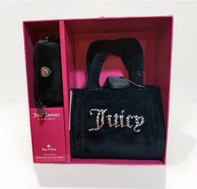 Bolso de Mano Juicy Couture 3 Piezas Negro Plata-Corazón Cuelga-Juego de Muñequeras de Barril-¡Nuevo! Foto 1 de 4