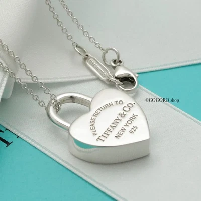 Autêntico Colar Cadeado Tiffany & Co. Return to Heart Lock 17,5" com Bolsa - Imagem 1 de 4