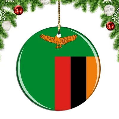 Zambia Flag Round Christmas ornament city travel souvenir - Image 1 of 3