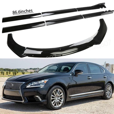Gloss Black Front Bumper Spoiler Lip+Side Skirts 86.6"/2.2m For Lexus LS 600h Foto 1 de 4