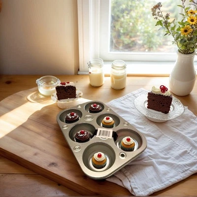 3 PCS Pack 6 Cups Cake Muffin Pan Non-Stick Bakeware Diameter Cups Carbon Steel - Image 1 of 4