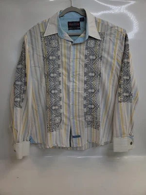 English Laundry Shirt Mens 3XL Blue Yellow White Stripe Embroidered Long Sleeve - image 1 of 4