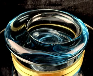 Holmegaard AKVA blauer Glas Aschenbecher Per Lutken Denmark signiert 50er 19 cm schwer - Bild 1 von 14